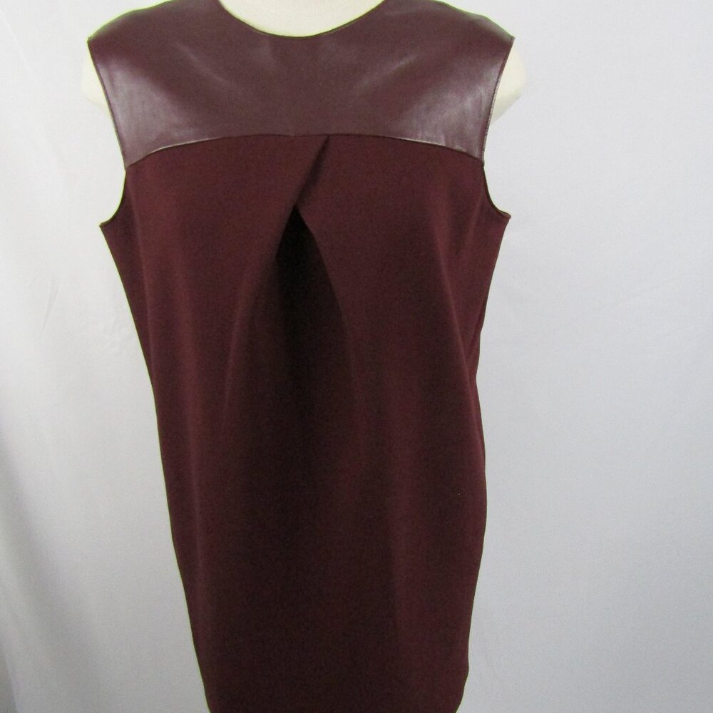 Banana Republic Burgandy100% Lamb Leather Trim Sheath Dress Boat Neck sleeveless